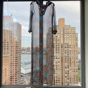 Tory Burch Blue and Brown Maxi Beach Coverup NWOT
